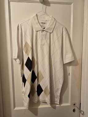 Izod White Polo with Black and Olive Argyle Golf Shirt